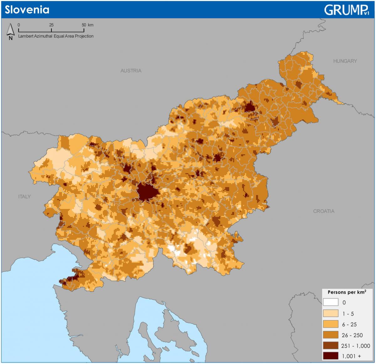 Mapa de densidade da Eslovénia